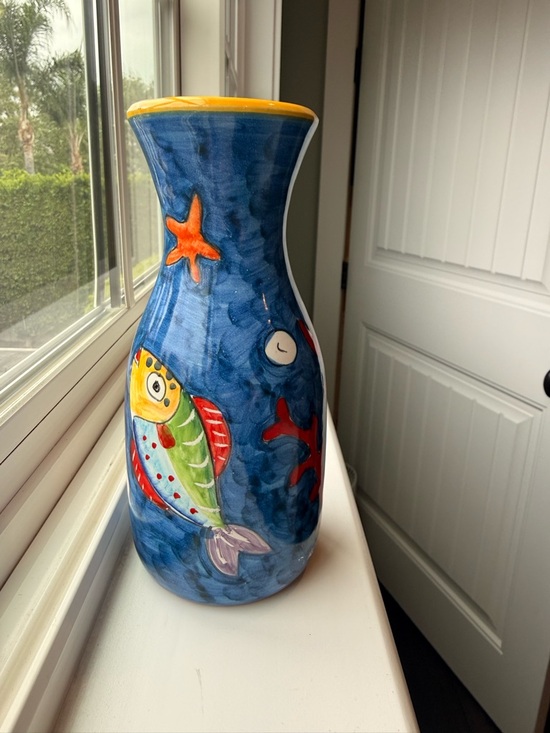 piccadilly Other - Piccadilly Amalfi Coast Italian Ceramic Vase - Hand Painted Fish Nautical Coral